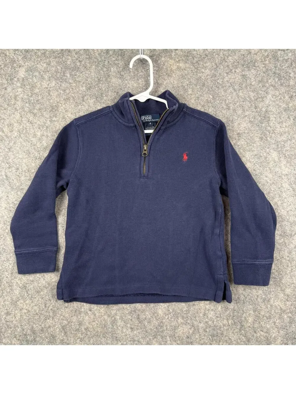Polo Ralph Lauren Boy’s 1/4 Zip Pullover Navy Blue Red Embroidered Size 4 743